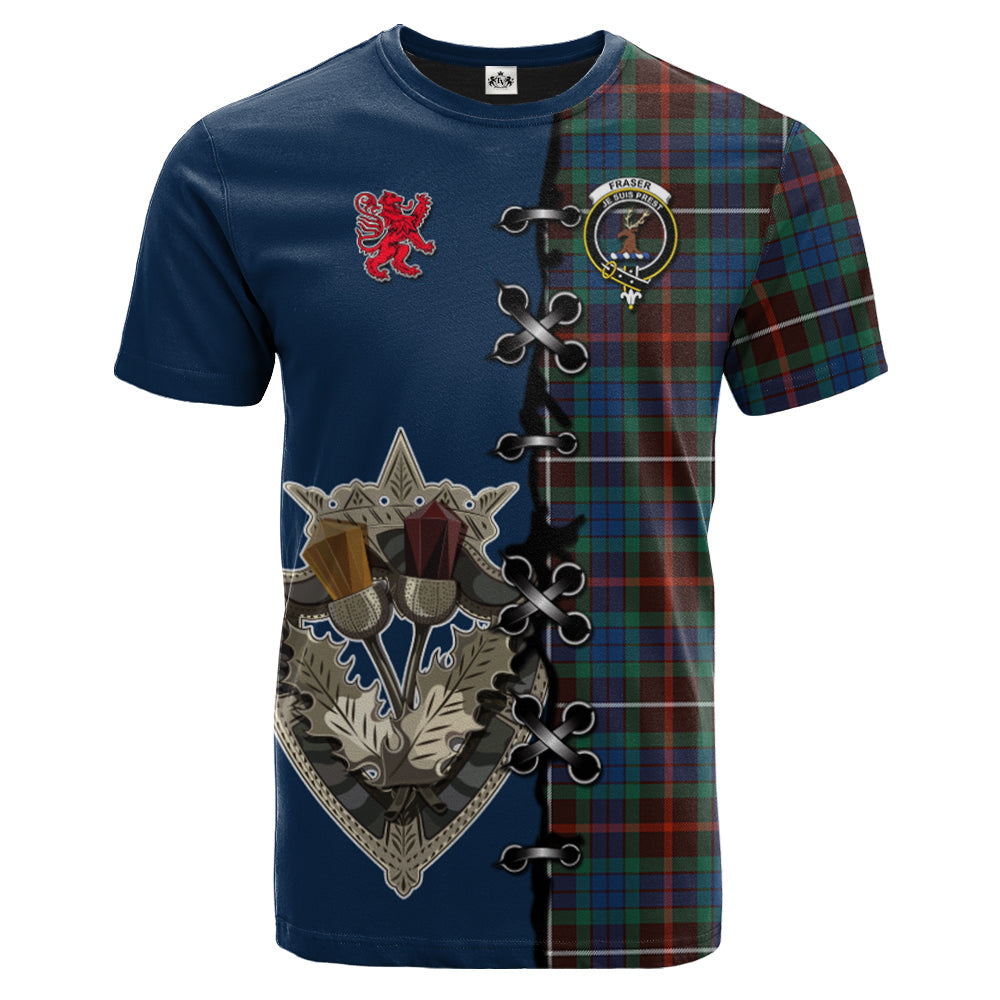 Fraser Hunting Ancient Tartan T-shirt - Lion Rampant And Celtic Thistle Style