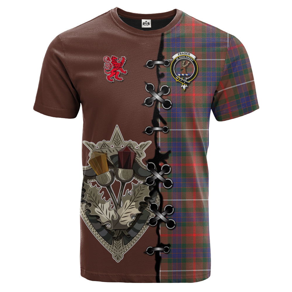 Fraser Hunting Modern Tartan T-shirt - Lion Rampant And Celtic Thistle Style