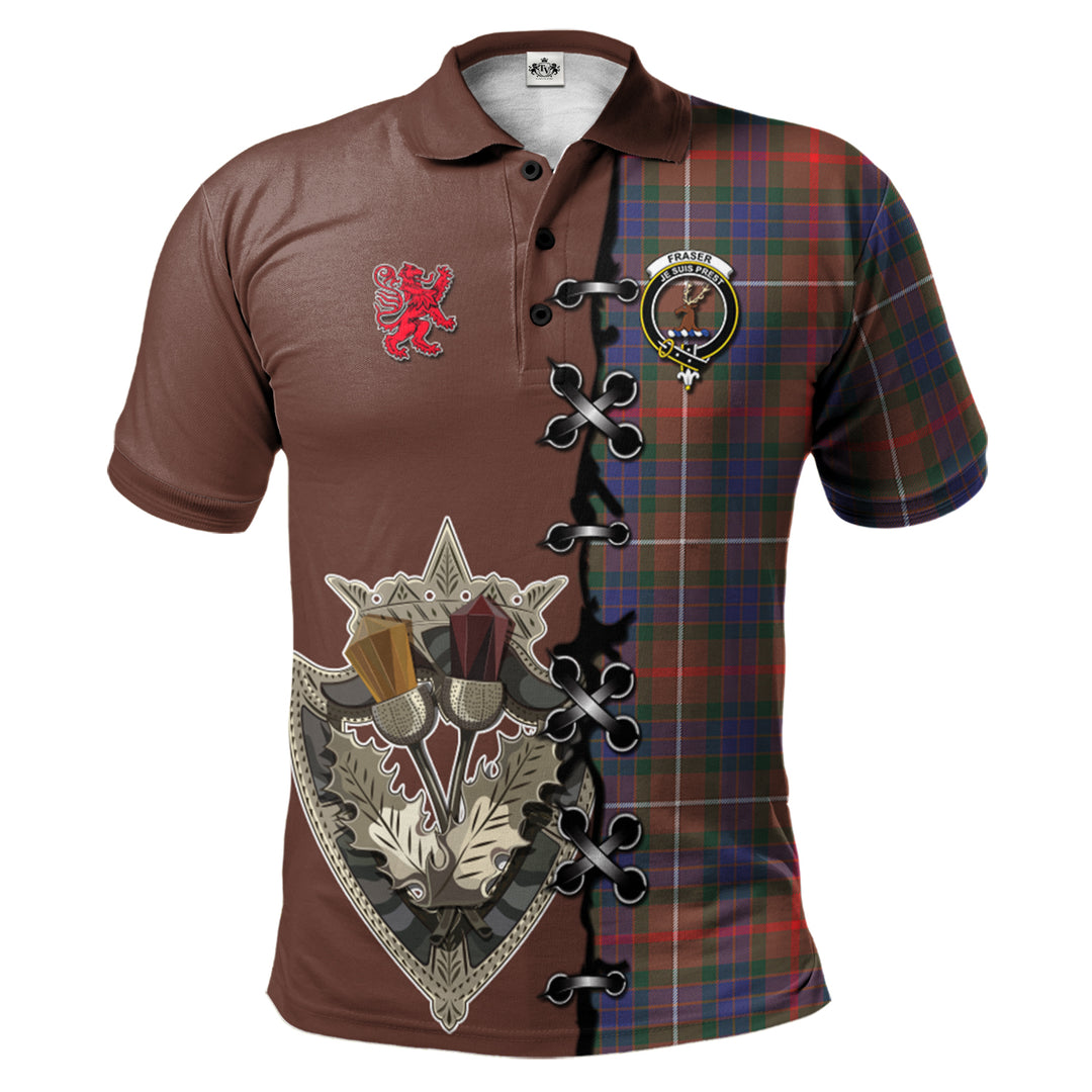 Fraser Hunting Modern Tartan Polo Shirt - Lion Rampant And Celtic Thistle Style