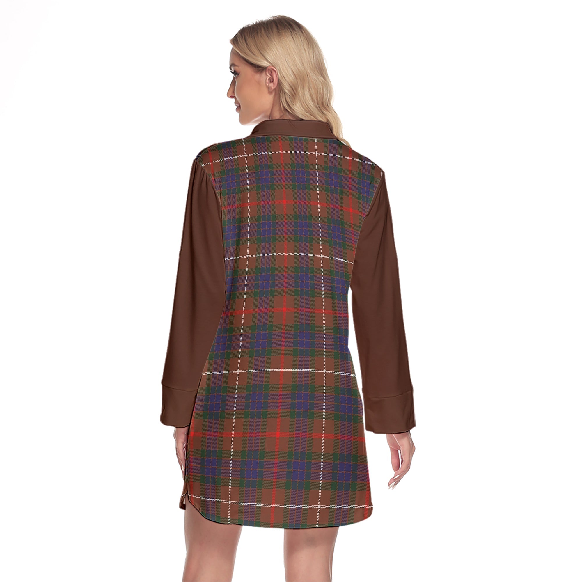 Fraser Hunting Modern Tartan Women's Lapel Shirt Dress With Long Sleeve