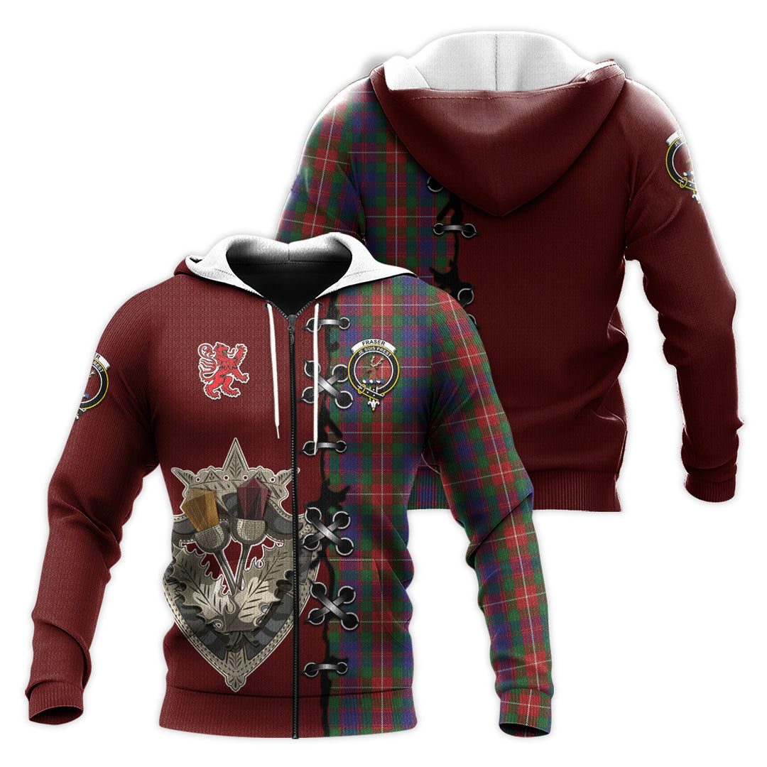 Fraser of Lovat Tartan Hoodie - Lion Rampant And Celtic Thistle Style