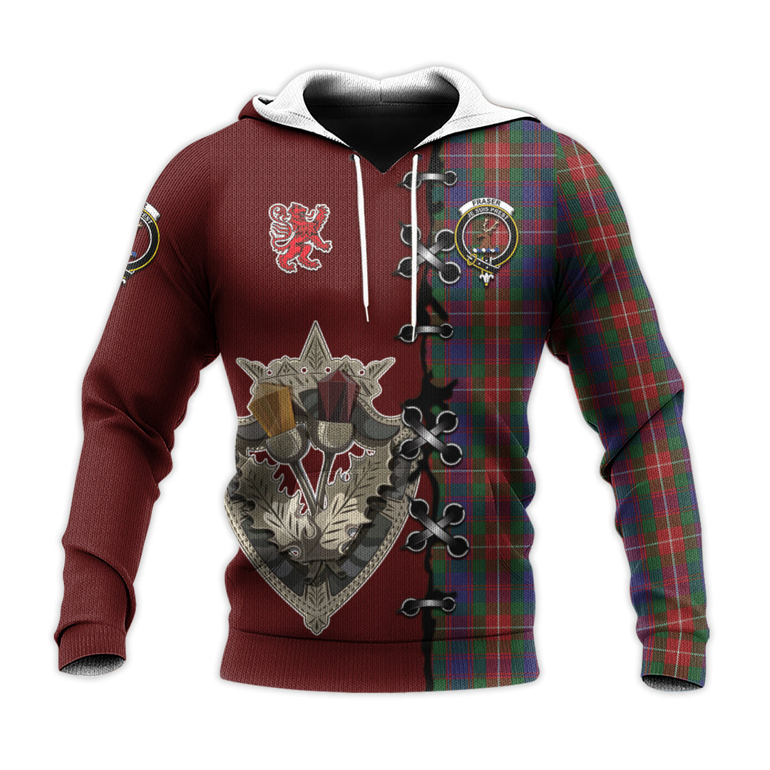 Fraser of Lovat Tartan Hoodie - Lion Rampant And Celtic Thistle Style