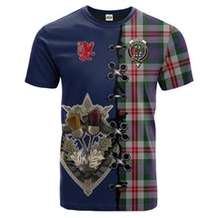 Fraser Red Dress Tartan T-shirt - Lion Rampant And Celtic Thistle Style