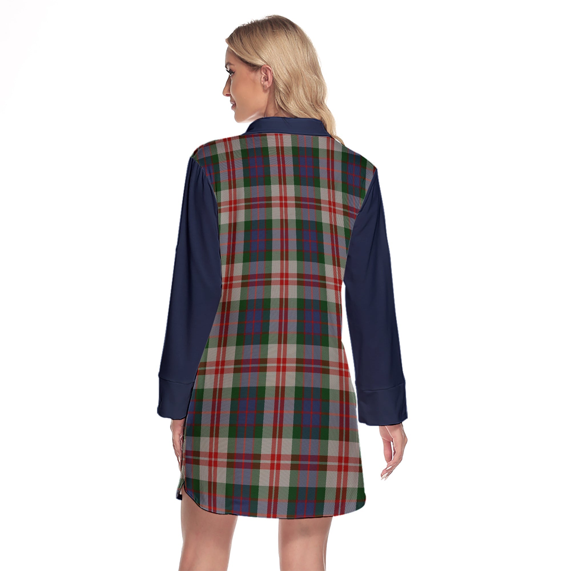 Fraser Red Dress Tartan Women's Lapel Shirt Dress With Long Sleeve