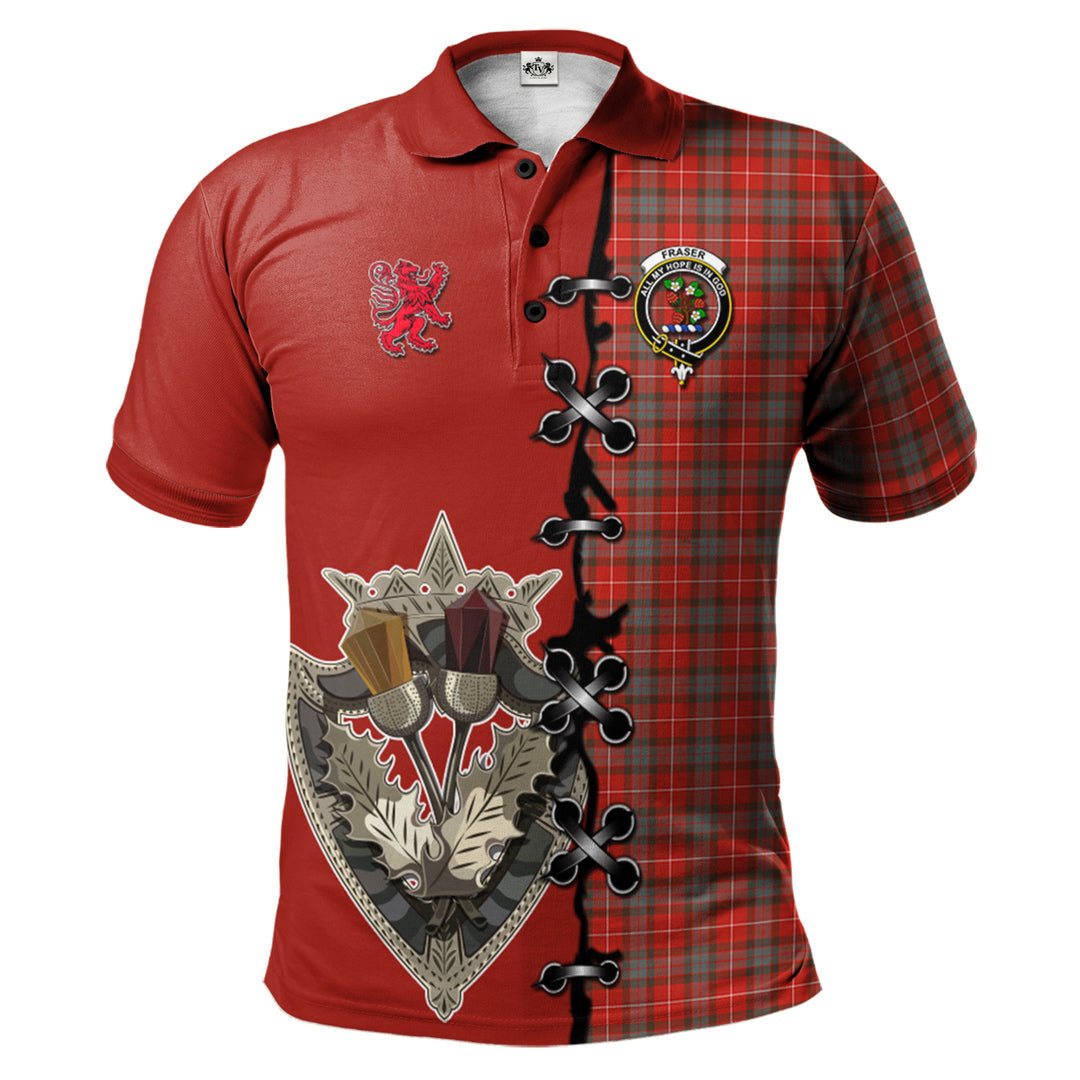 Fraser Weathered Tartan Polo Shirt - Lion Rampant And Celtic Thistle Style