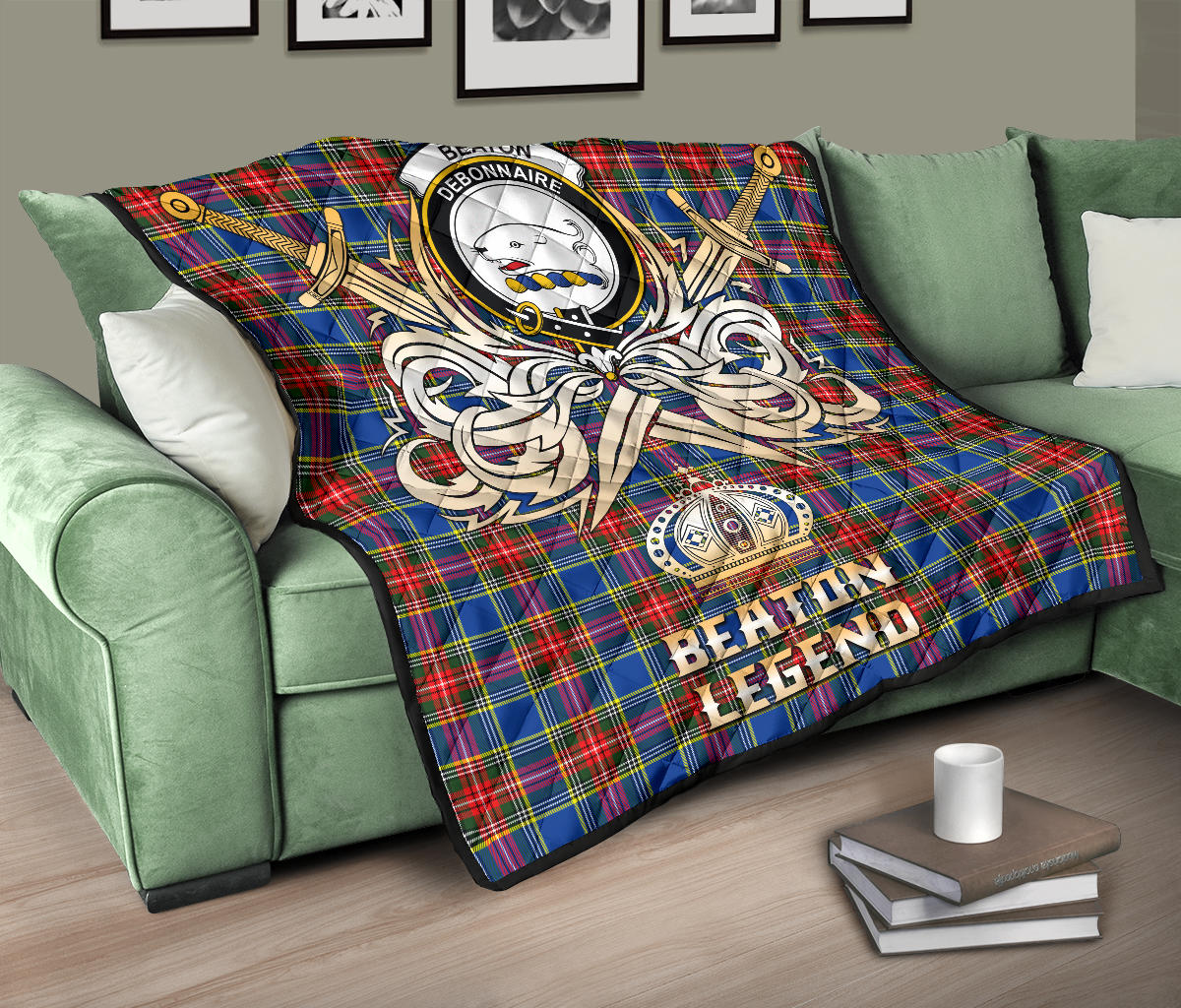 Beaton Tartan Crest Legend Gold Royal Premium Quilt - SP