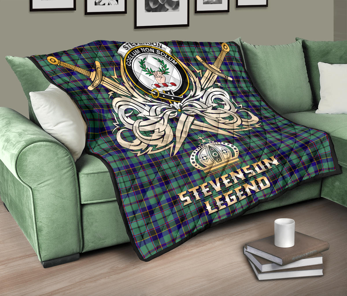 Stevenson Tartan Crest Legend Gold Royal Premium Quilt - SP