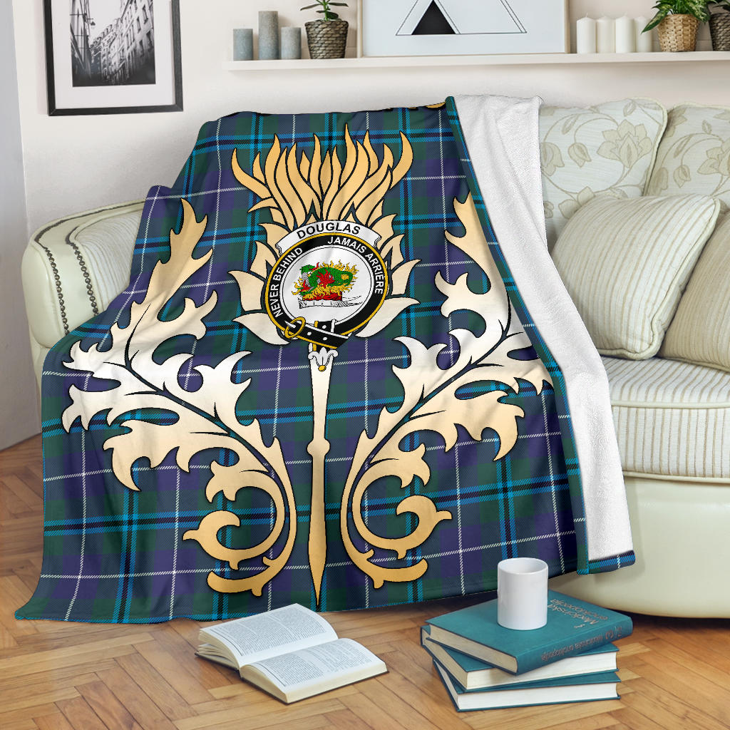 Douglas Modern Tartan Crest Blanket - Gold Thistle Style