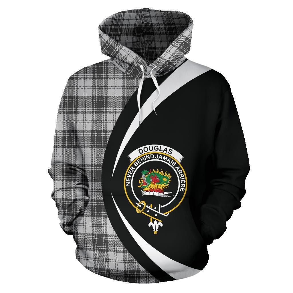 Douglas Grey Modern Tartan Crest Hoodie - Circle Style