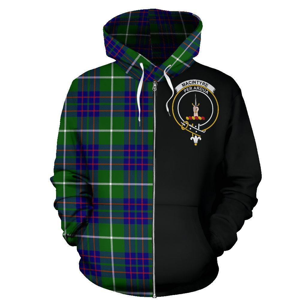 MacIntyre Hunting Modern Tartan Crest Zipper Hoodie - Half Of Me Style