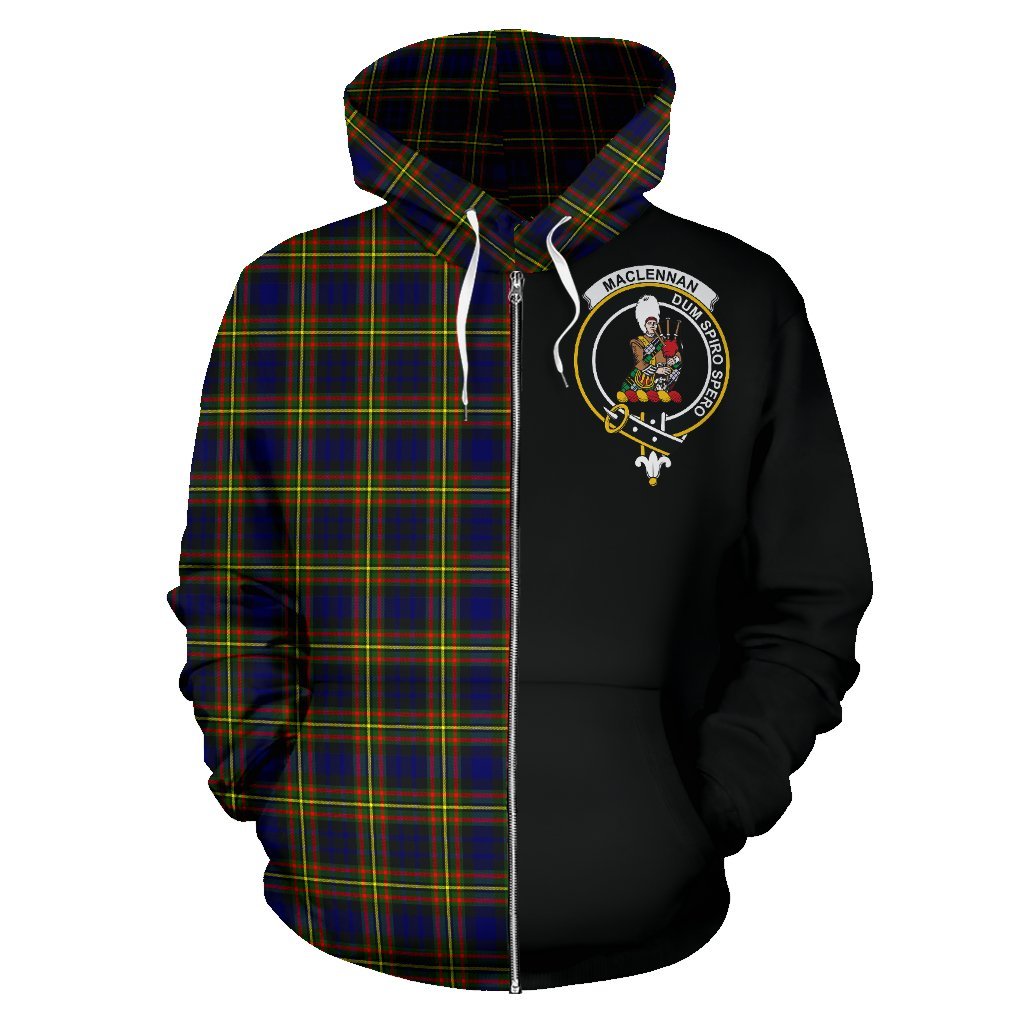 MacLellan Modern Tartan Crest Zipper Hoodie - Half Of Me Style