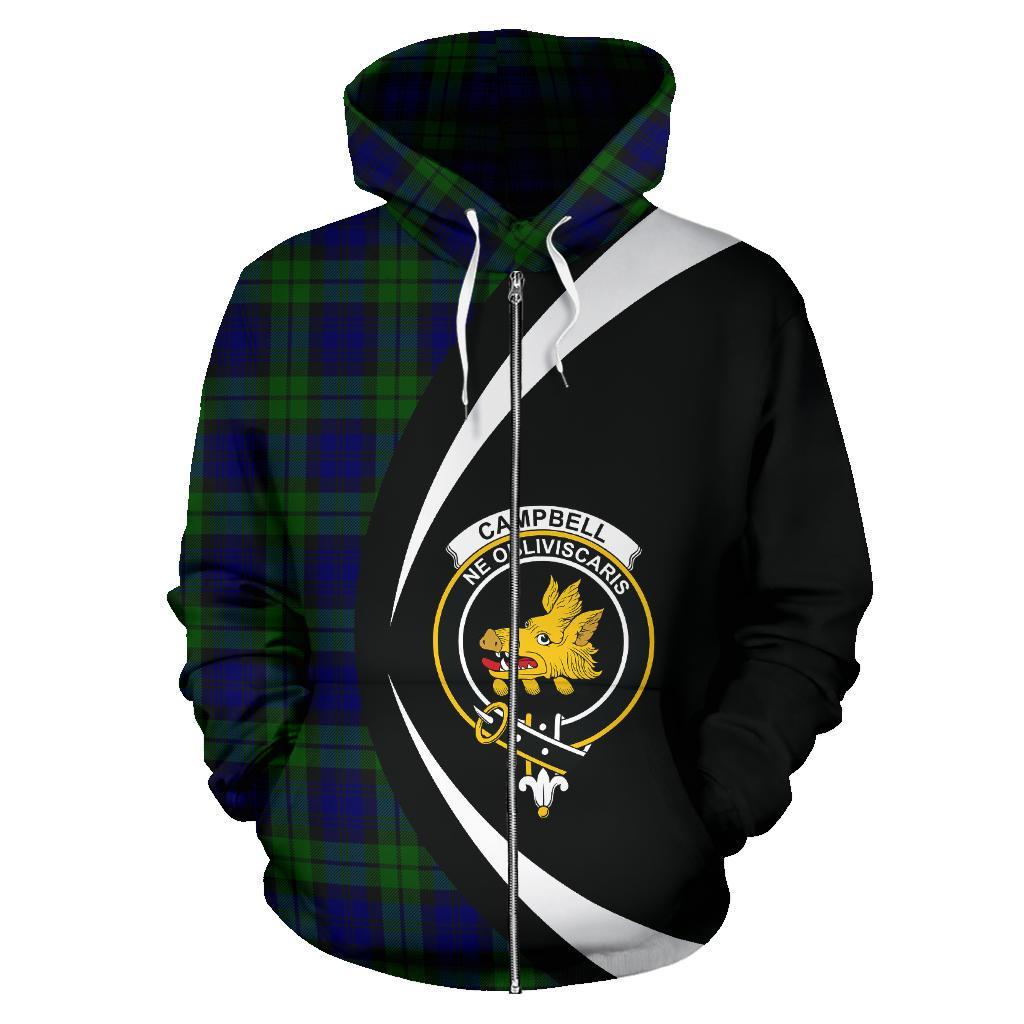 Campbell Modern Tartan Crest Zipper Hoodie - Circle Style