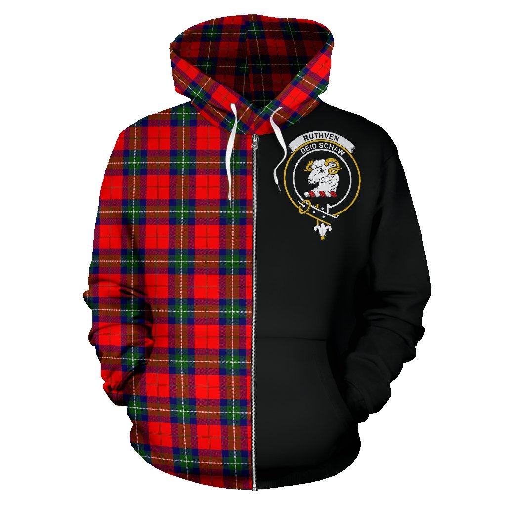 Ruthven Modern Tartan Crest Zipper Hoodie - Half Of Me Style