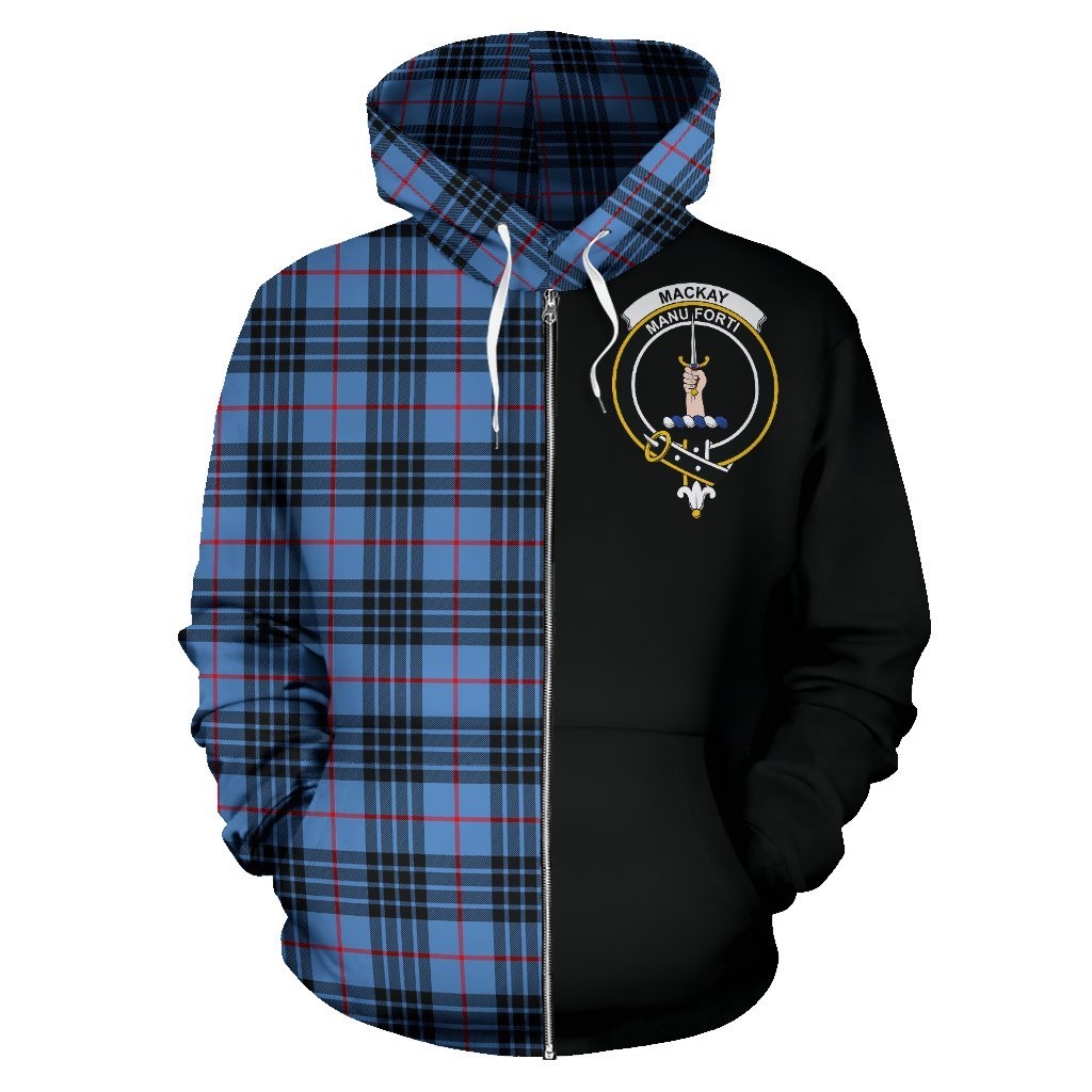 MacKay Blue Tartan Crest Zipper Hoodie - Half Of Me Style