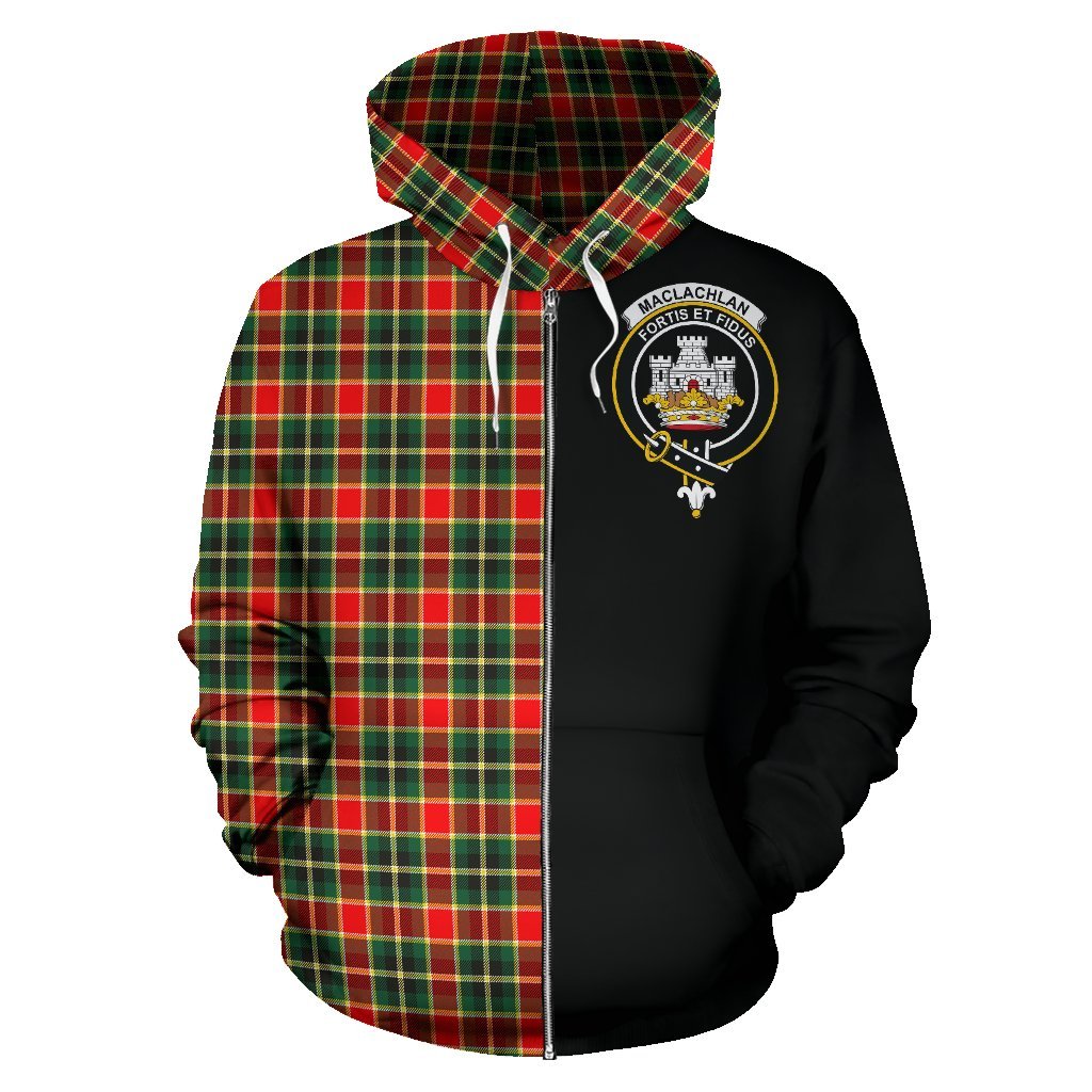 MacLachlan Hunting Modern Tartan Crest Zipper Hoodie - Half Of Me Style