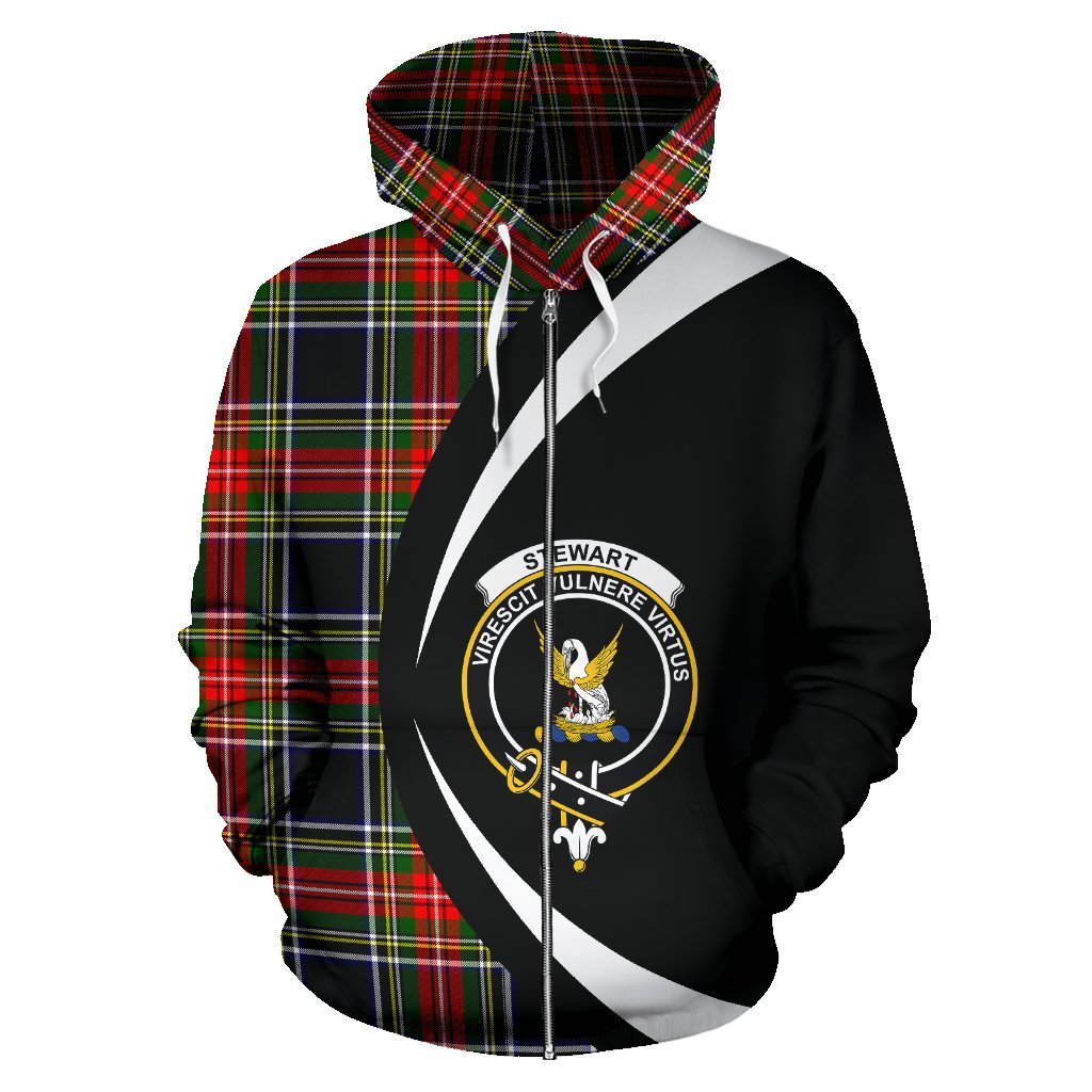 Stewart Black Tartan Crest Zipper Hoodie - Circle Style