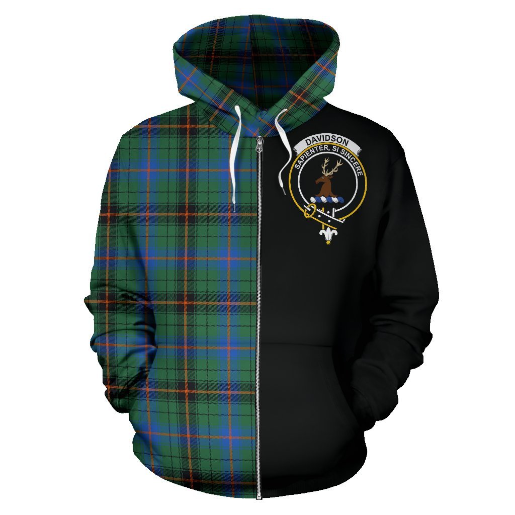 Davidson Ancient Tartan Crest Zipper Hoodie - Half Of Me Style