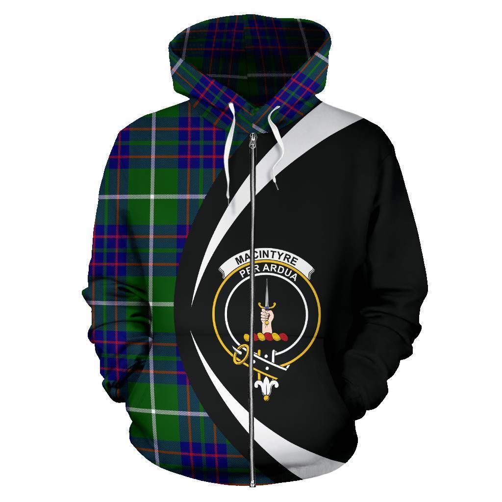 MacIntyre Hunting Modern Tartan Crest Zipper Hoodie - Circle Style