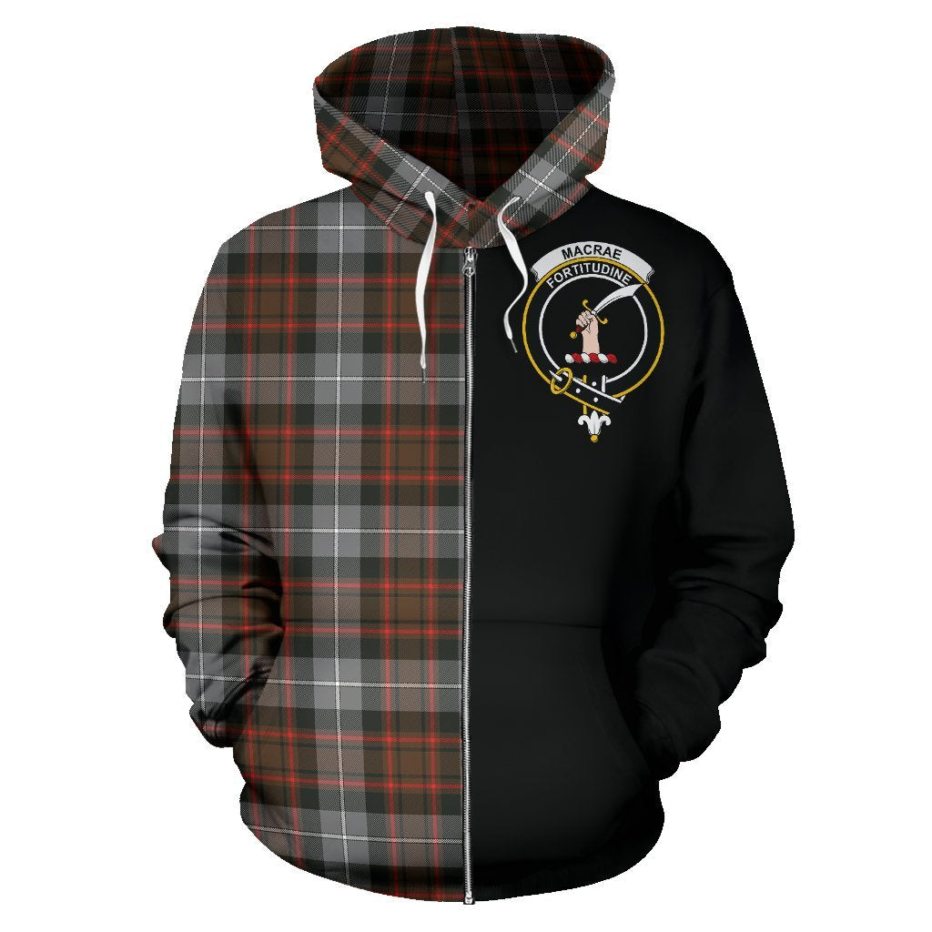 MacRae Hunting Weathered Tartan Crest Zipper Hoodie - Half Of Me Style