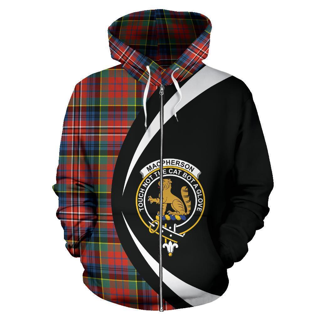 MacPherson Ancient Tartan Crest Zipper Hoodie - Circle Style