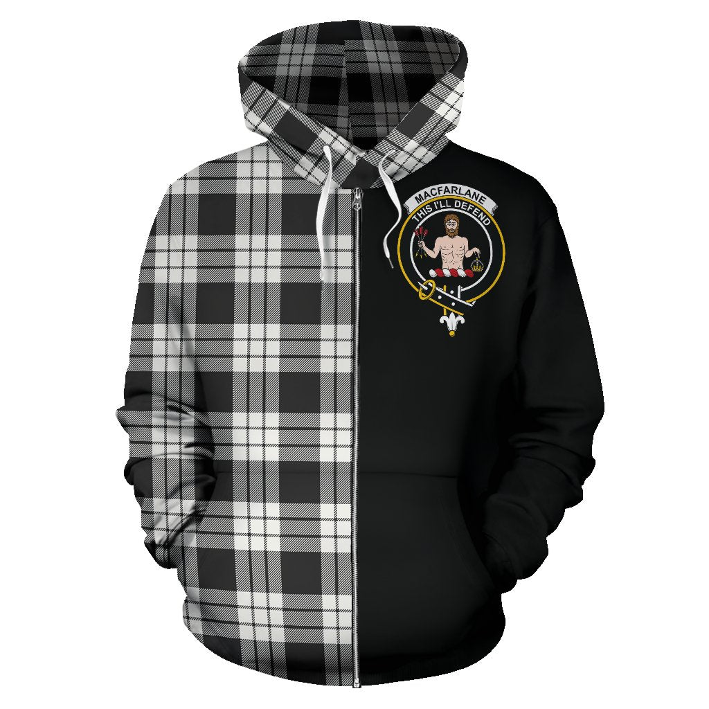 MacFarlane Black & White Ancient Tartan Crest Zipper Hoodie - Half Of Me Style