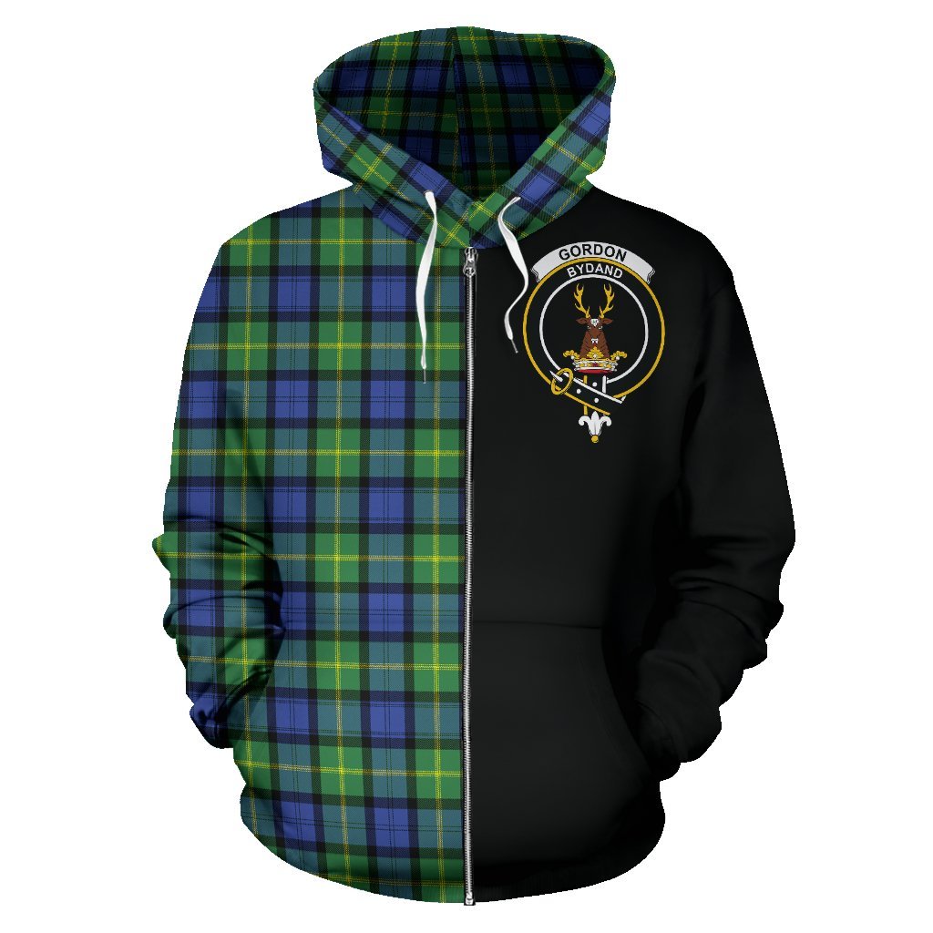 Gordon Old Ancient Tartan Crest Zipper Hoodie - Half Of Me Style