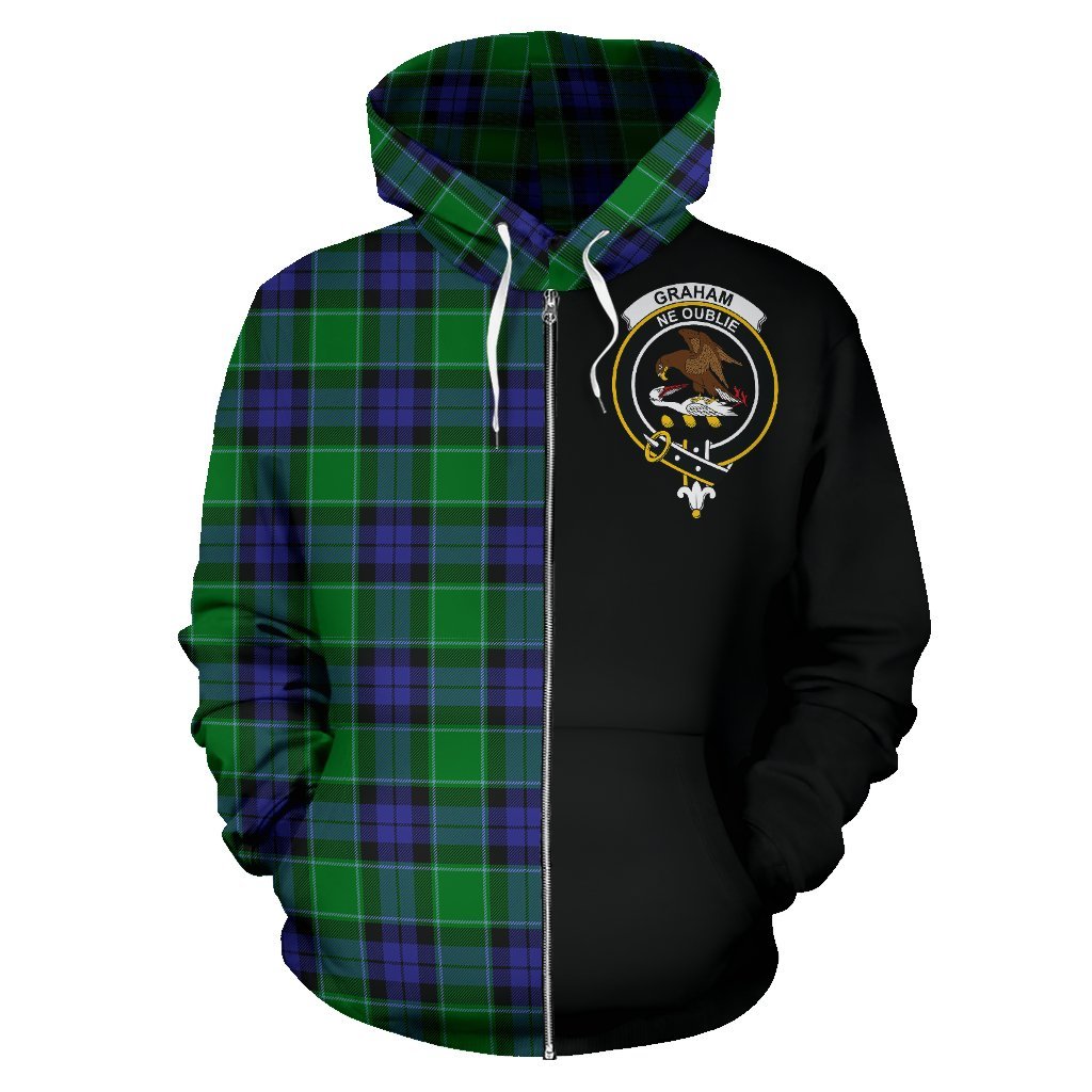 Graham of Menteith Modern Tartan Crest Zipper Hoodie - Half Of Me Style