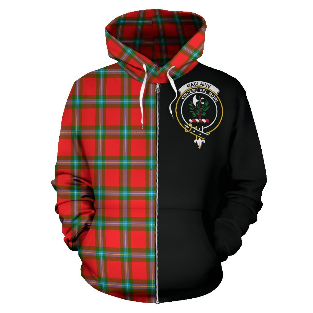 MacLaine of Loch Buie Tartan Crest Zipper Hoodie - Half Of Me Style