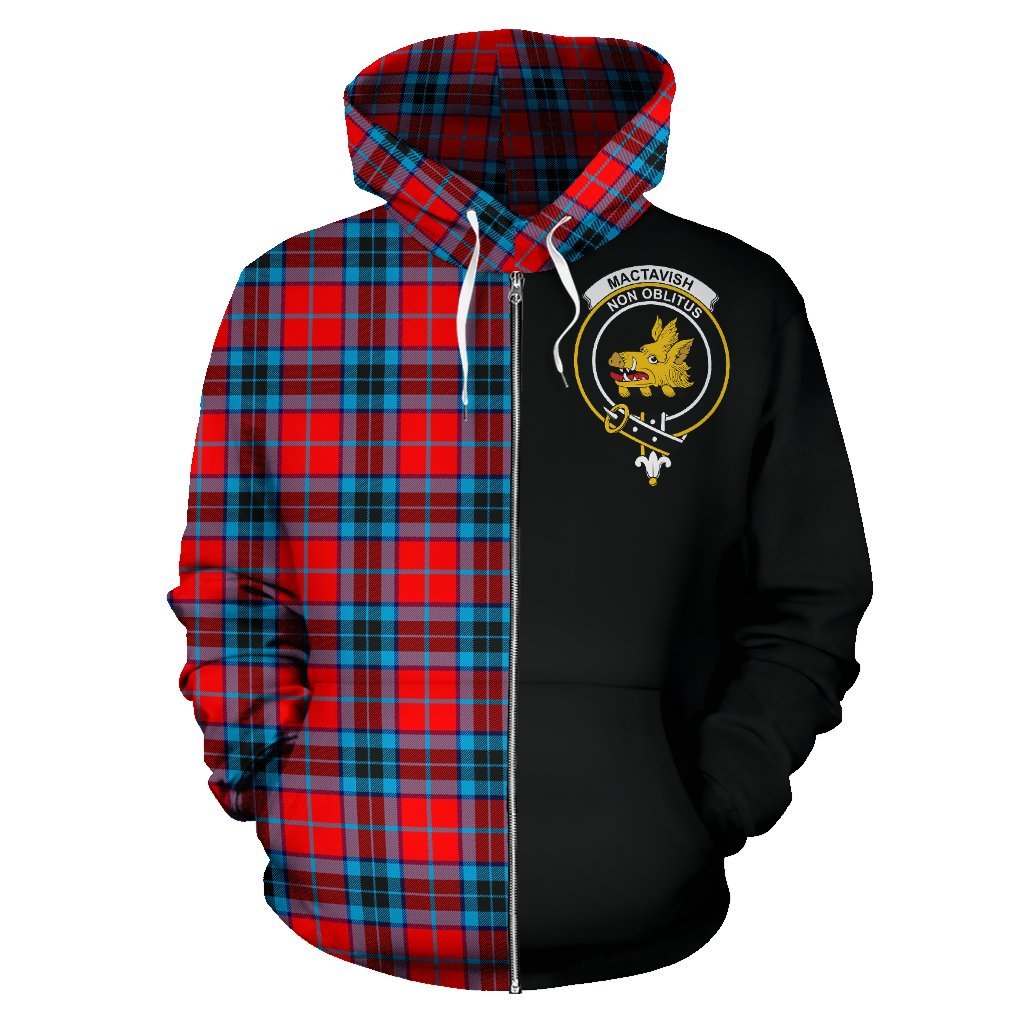 MacTavish Modern Tartan Crest Zipper Hoodie - Half Of Me Style