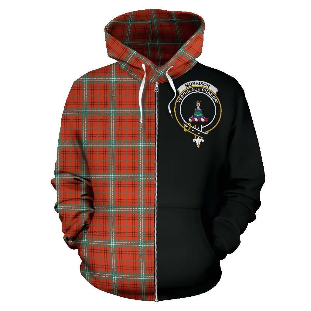 Morrison Red Ancient Tartan Crest Zipper Hoodie - Half Of Me Style