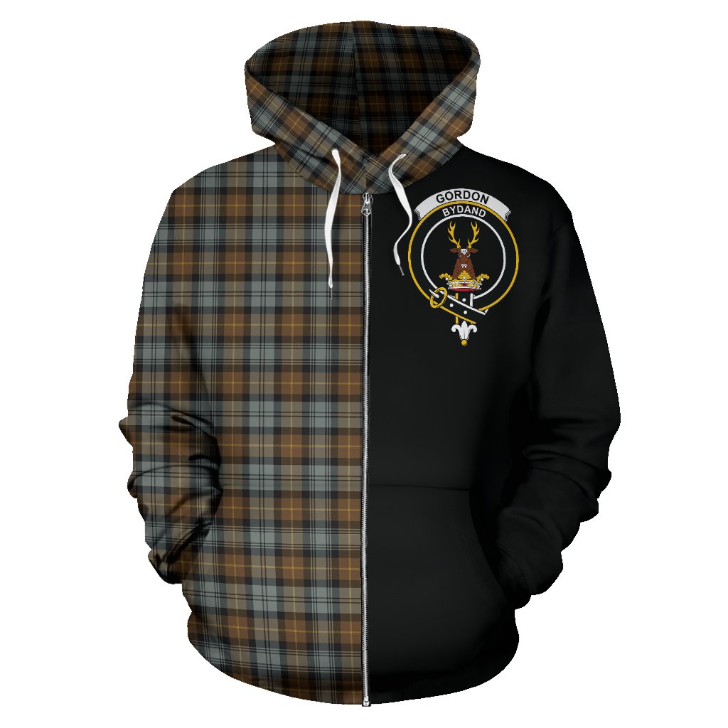 Gordon Weathered Tartan Crest Zipper Hoodie - Half Of Me Style