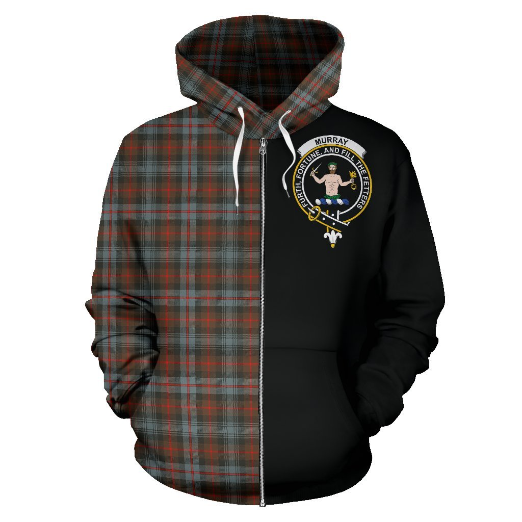 Murray of Atholl Weathered Tartan Crest Zipper Hoodie - Half Of Me Style