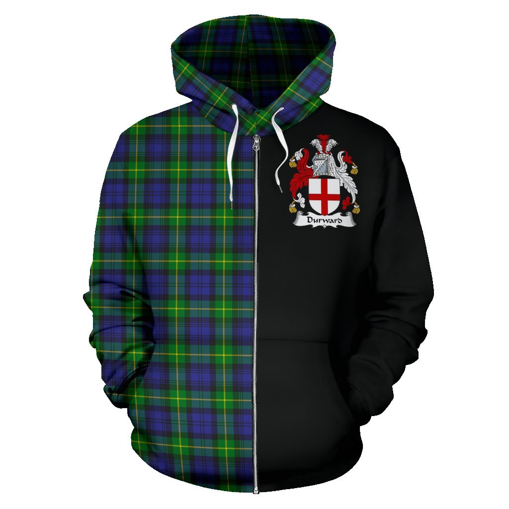 Durward Tartan Crest Zipper Hoodie - Half Of Me Style