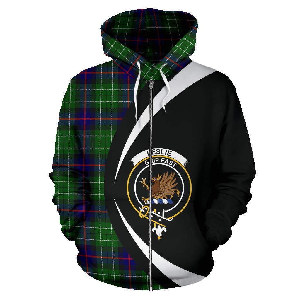 Leslie Hunting Tartan Crest Zipper Hoodie - Circle Style