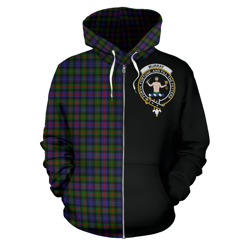 Murray of Atholl Modern Tartan Crest Zipper Hoodie - Half Of Me Style