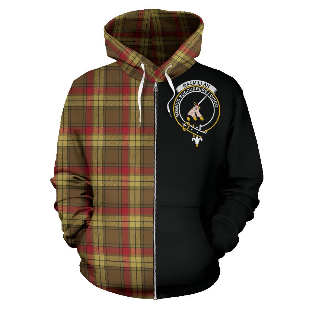 MacMillan Old Weathered Tartan Crest Zipper Hoodie - Half Of Me Style