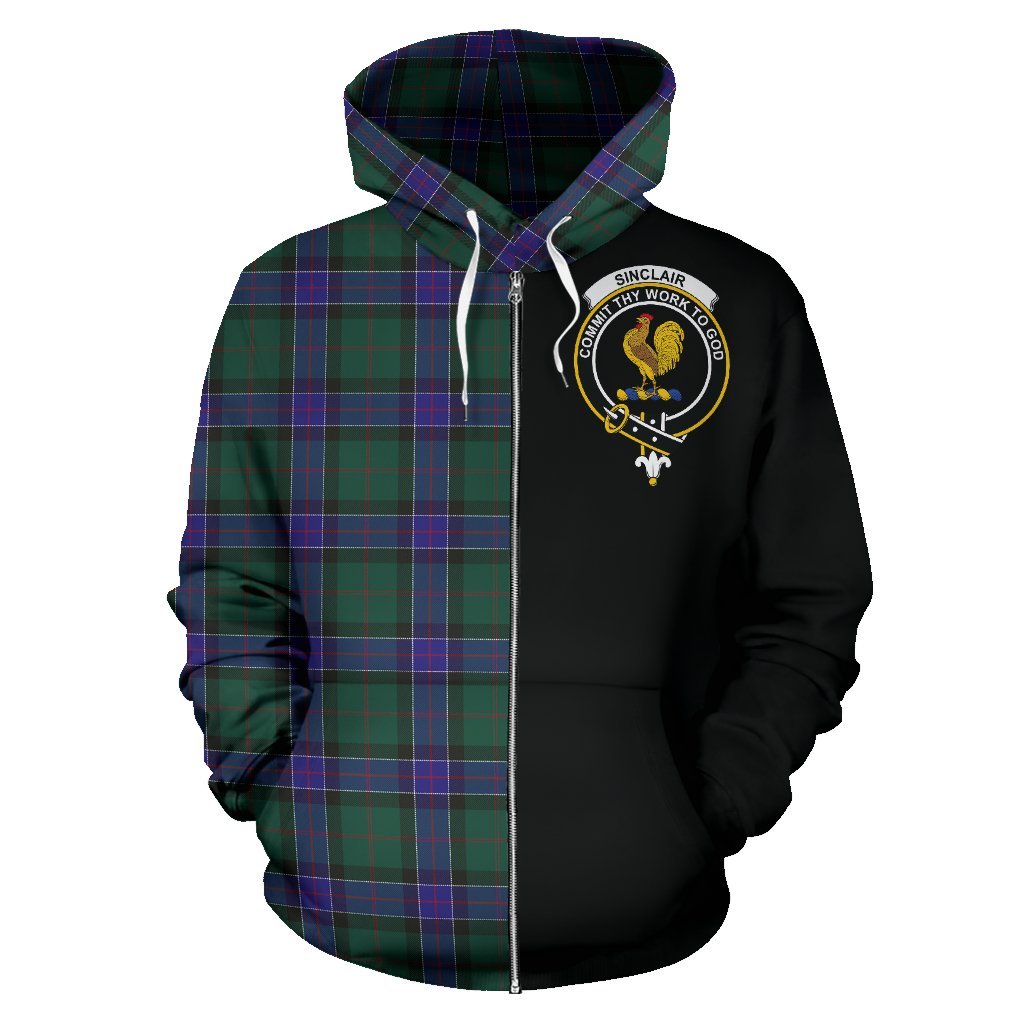 Sinclair Hunting Modern Tartan Crest Zipper Hoodie - Half Of Me Style