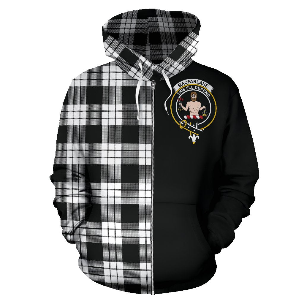 MacFarlane Black & White Tartan Crest Zipper Hoodie - Half Of Me Style