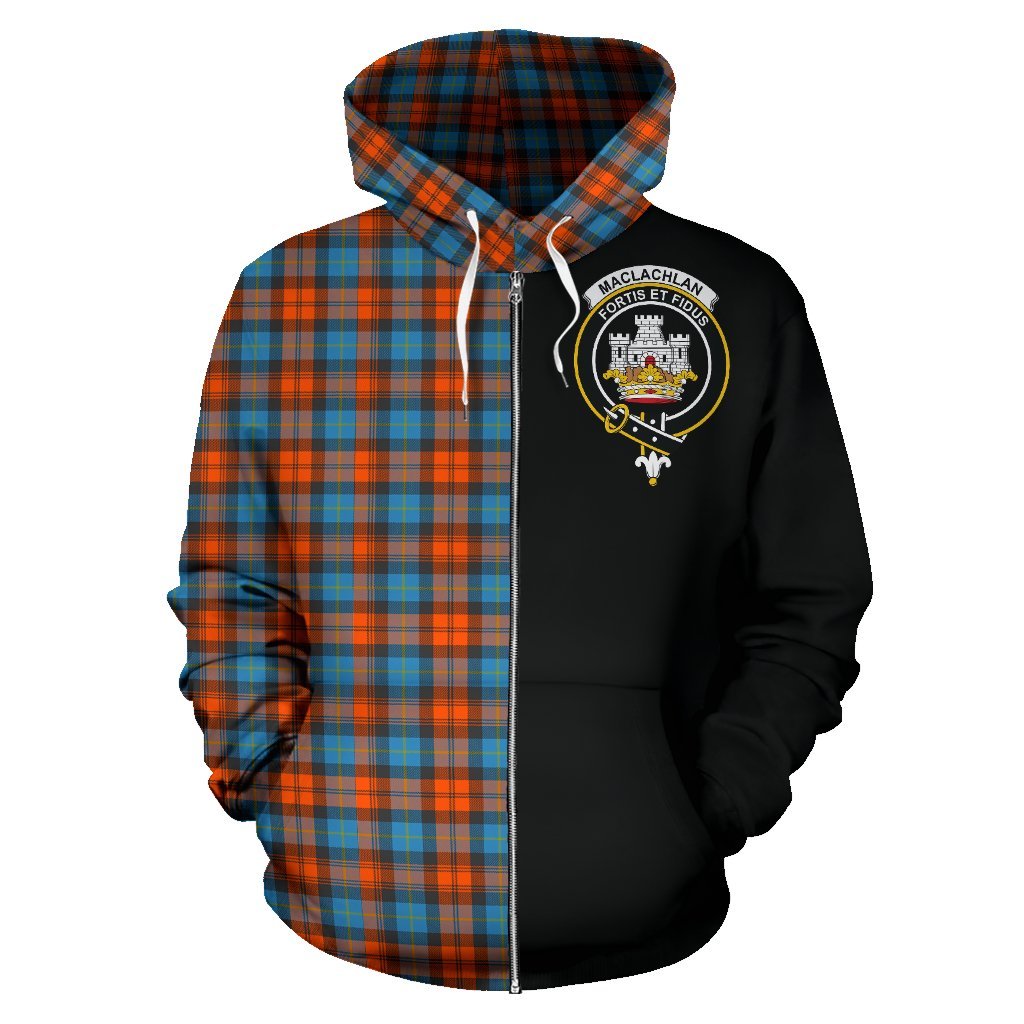 MacLachlan Ancient Tartan Crest Zipper Hoodie - Half Of Me Style