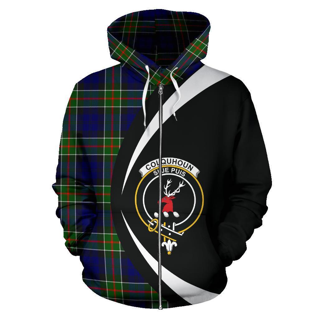 Colquhoun Modern Tartan Crest Zipper Hoodie - Circle Style