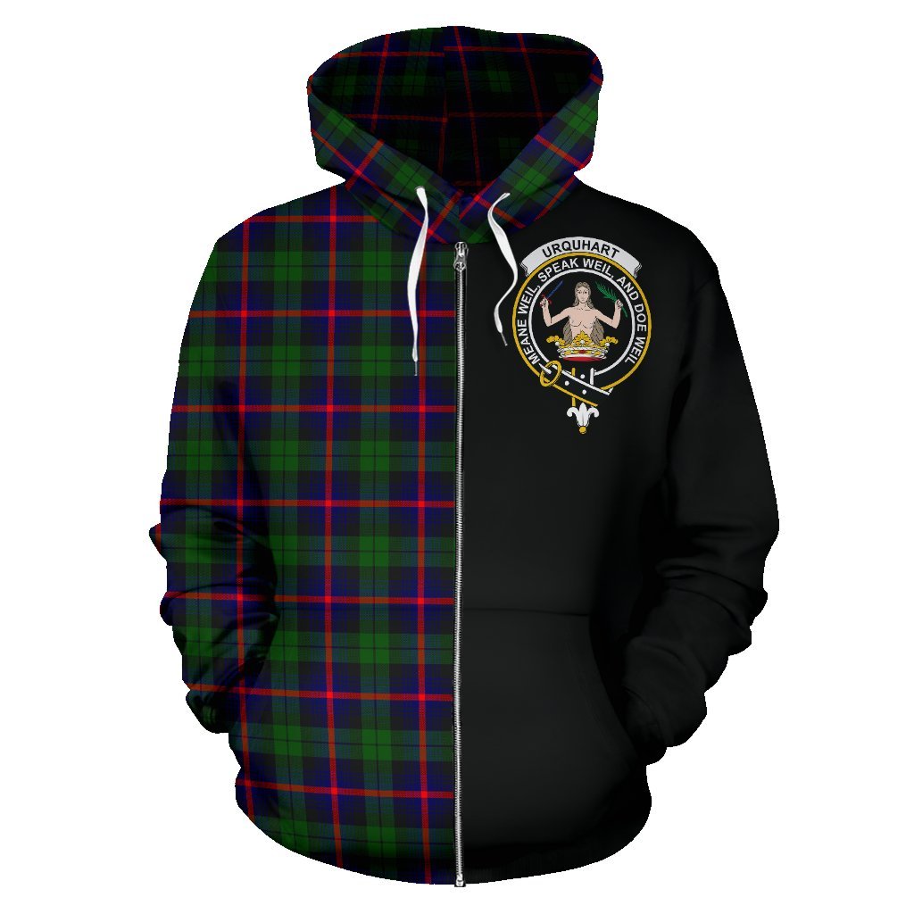 Urquhart Modern Tartan Crest Zipper Hoodie - Half Of Me Style