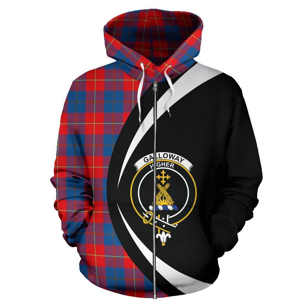 Galloway Red Tartan Crest Zipper Hoodie - Circle Style