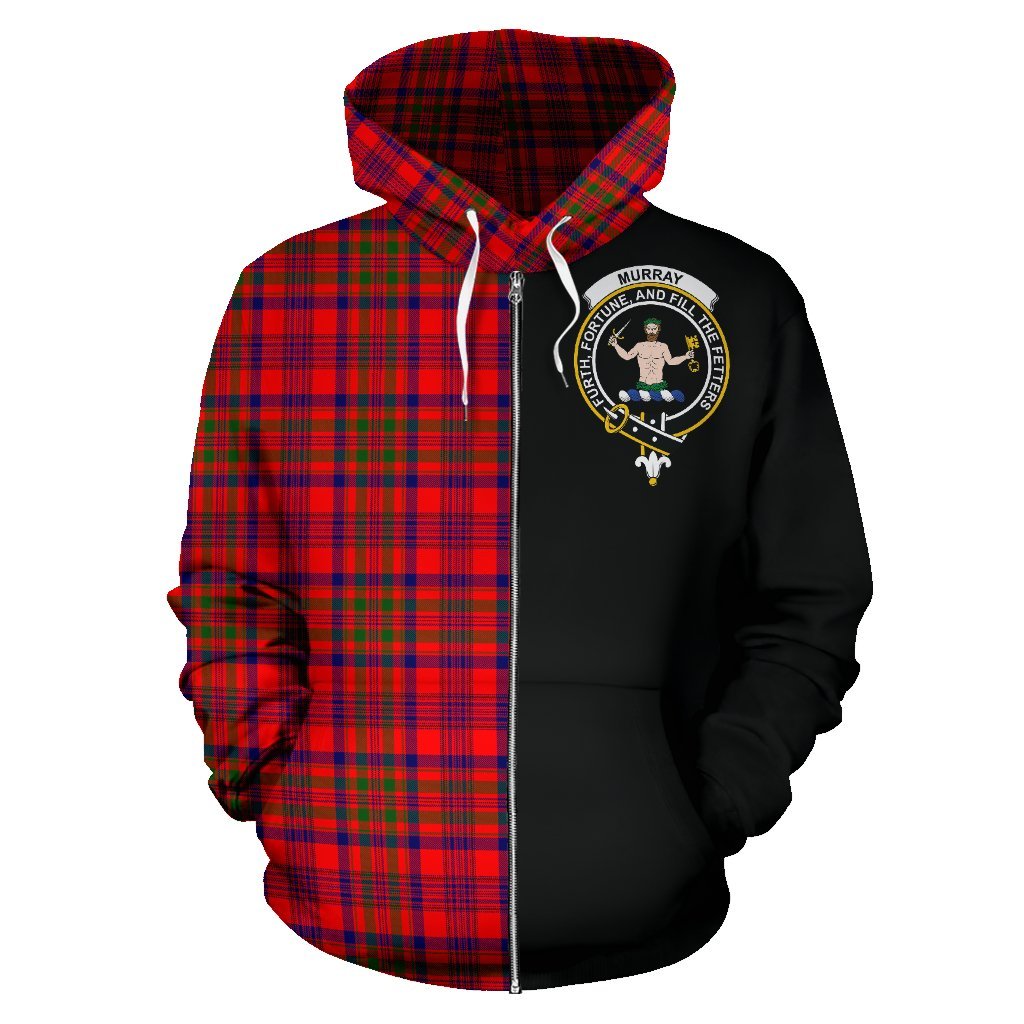 Murray of Tulloch Modern Tartan Crest Zipper Hoodie - Half Of Me Style