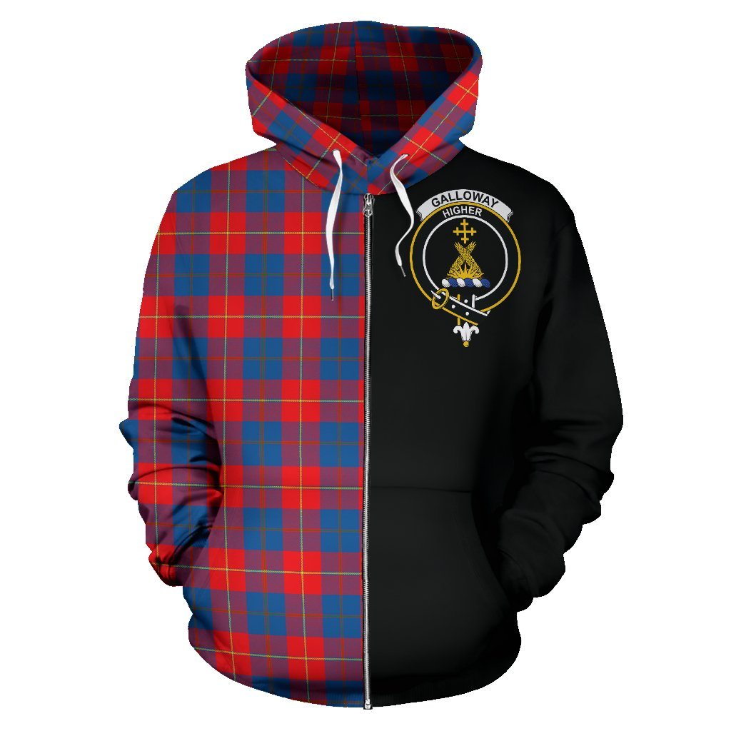 Galloway Red Tartan Crest Zipper Hoodie - Half Of Me Style