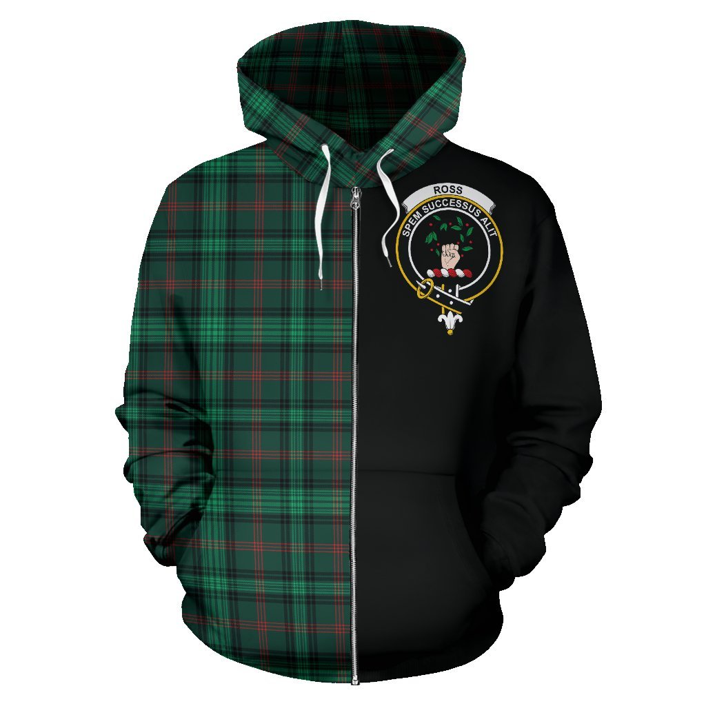 Ross Hunting Modern Tartan Crest Zipper Hoodie - Half Of Me Style