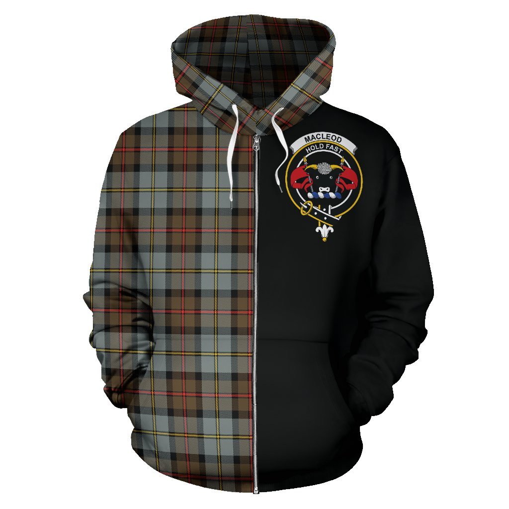 MacLeod of Harris Weathered Tartan Crest Zipper Hoodie - Half Of Me Style