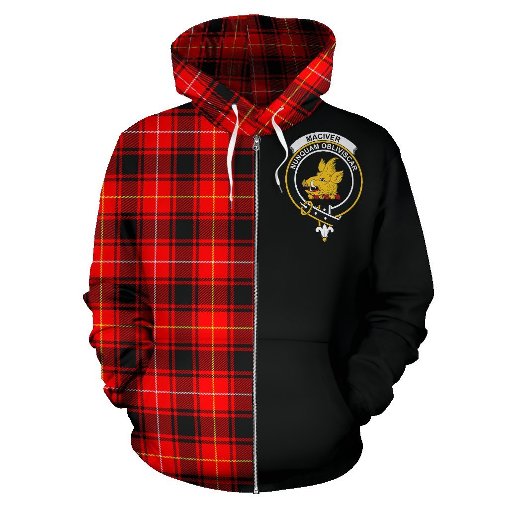 MacIver Modern Tartan Crest Zipper Hoodie - Half Of Me Style