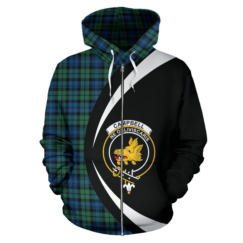 Campbell Ancient 02 Tartan Crest Zipper Hoodie - Circle Style