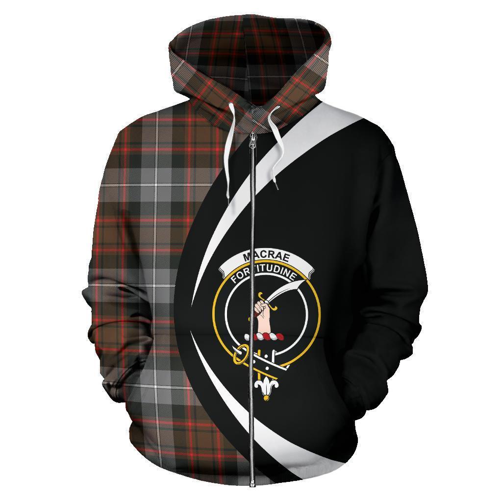 MacRae Hunting Weathered Tartan Crest Zipper Hoodie - Circle Style