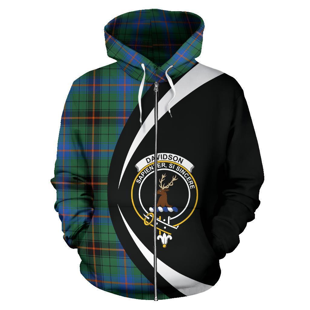 Davidson Ancient Tartan Crest Zipper Hoodie - Circle Style